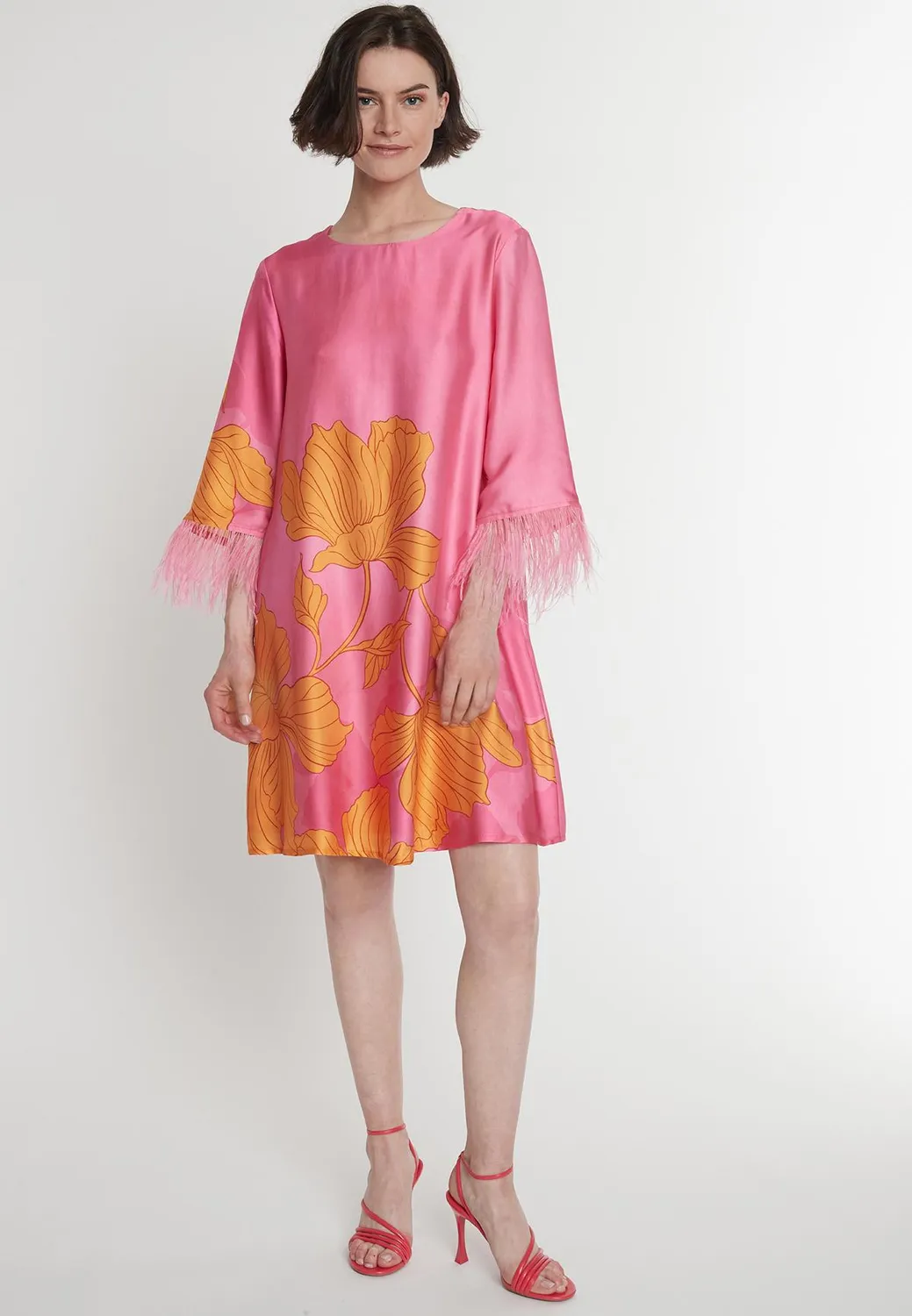 Ana Alcazar Pasoly abito satin floreale arancione