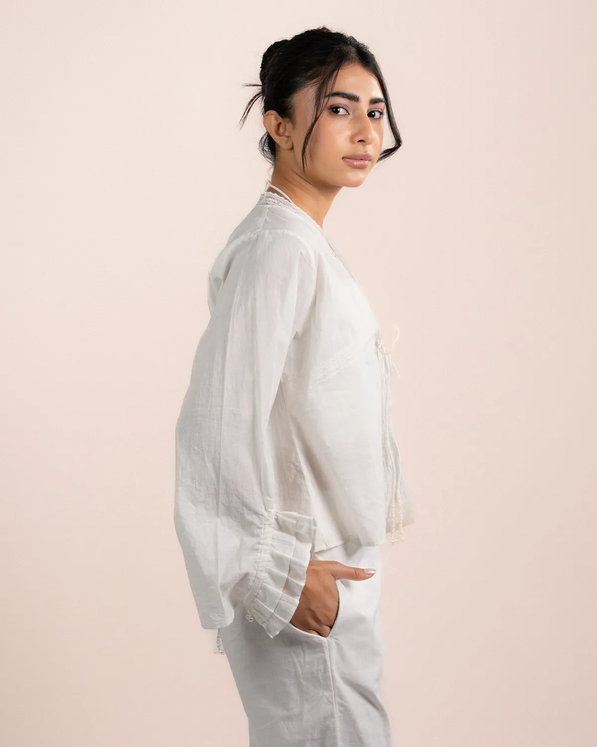 Our Dve Lior Tube Top Top bianco cotone 2 pezzi scollo V