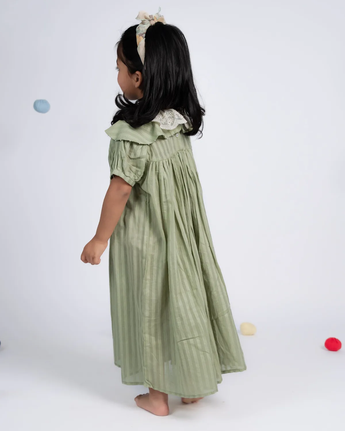 Our Dve Mini Dress abito bambina verde righe cotone