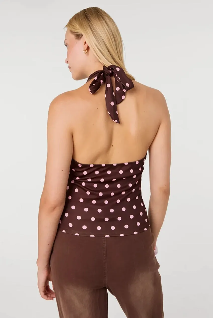 Pink Vanilla Polka Dot Top Cioccolato Scollo Cowboy