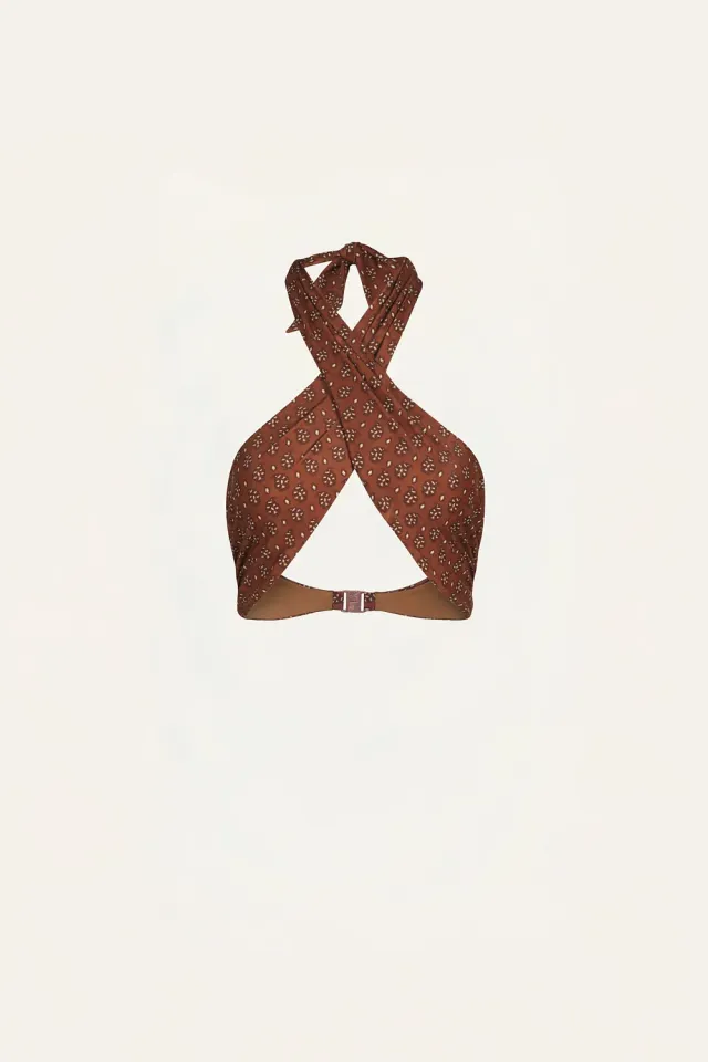 Johanna Ortiz Spice top bikini marrone scollo incrociato