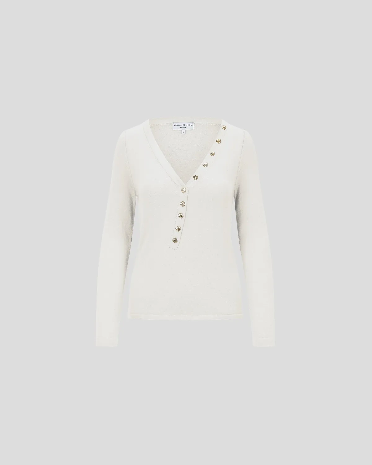 Violante Nessi Rotella top avorio cashmere scollo V
