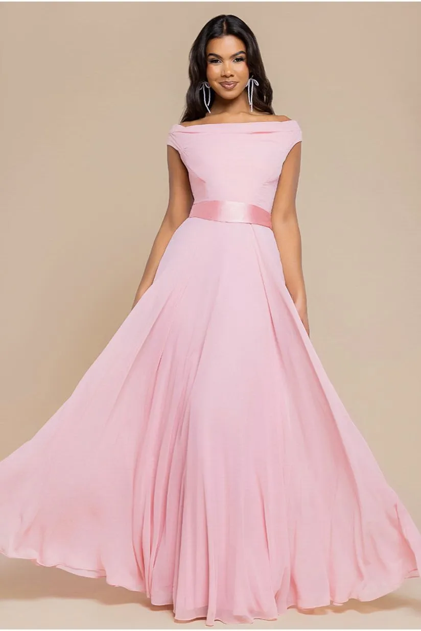 Goddiva Cowl Neck abito maxi rosa blush chiffon