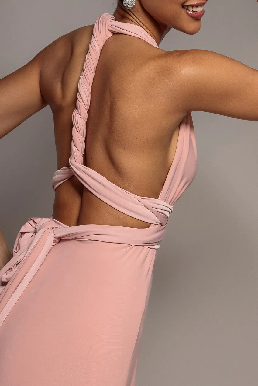 Goddiva Multiway Tie-Up abito lungo rosa blush damigella