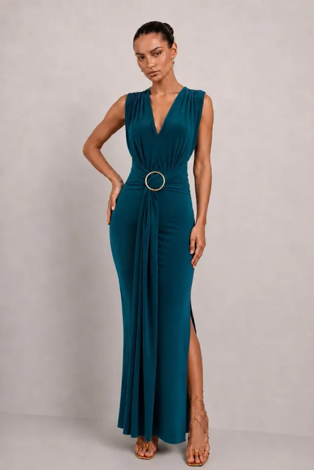 Honor Gold Amor abito lungo verde scollo a V