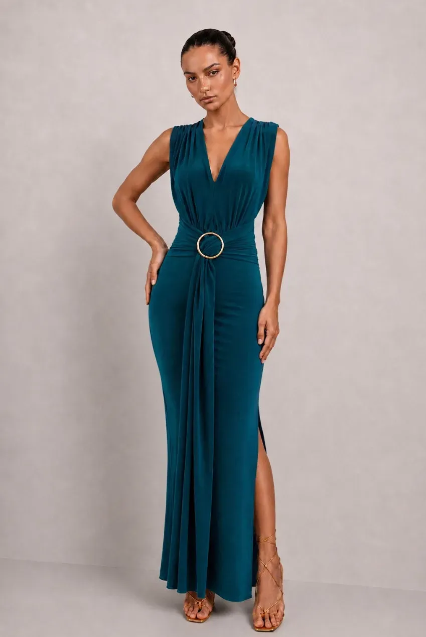 Honor Gold Amor abito lungo verde scollo a V
