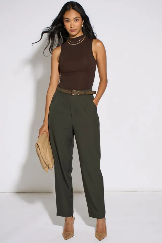 Gini London pantaloni verde scuro affusolati con cintura