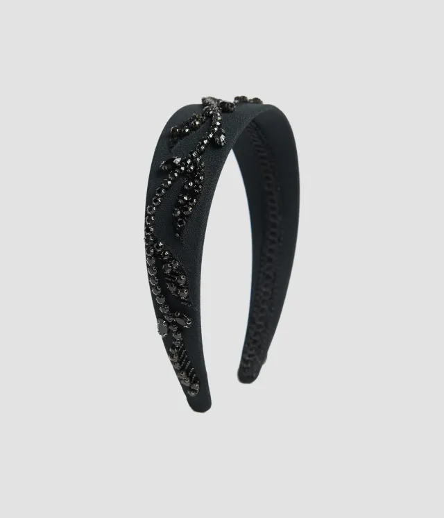 Erdem Wide Emb Headband cerchietto nero perline