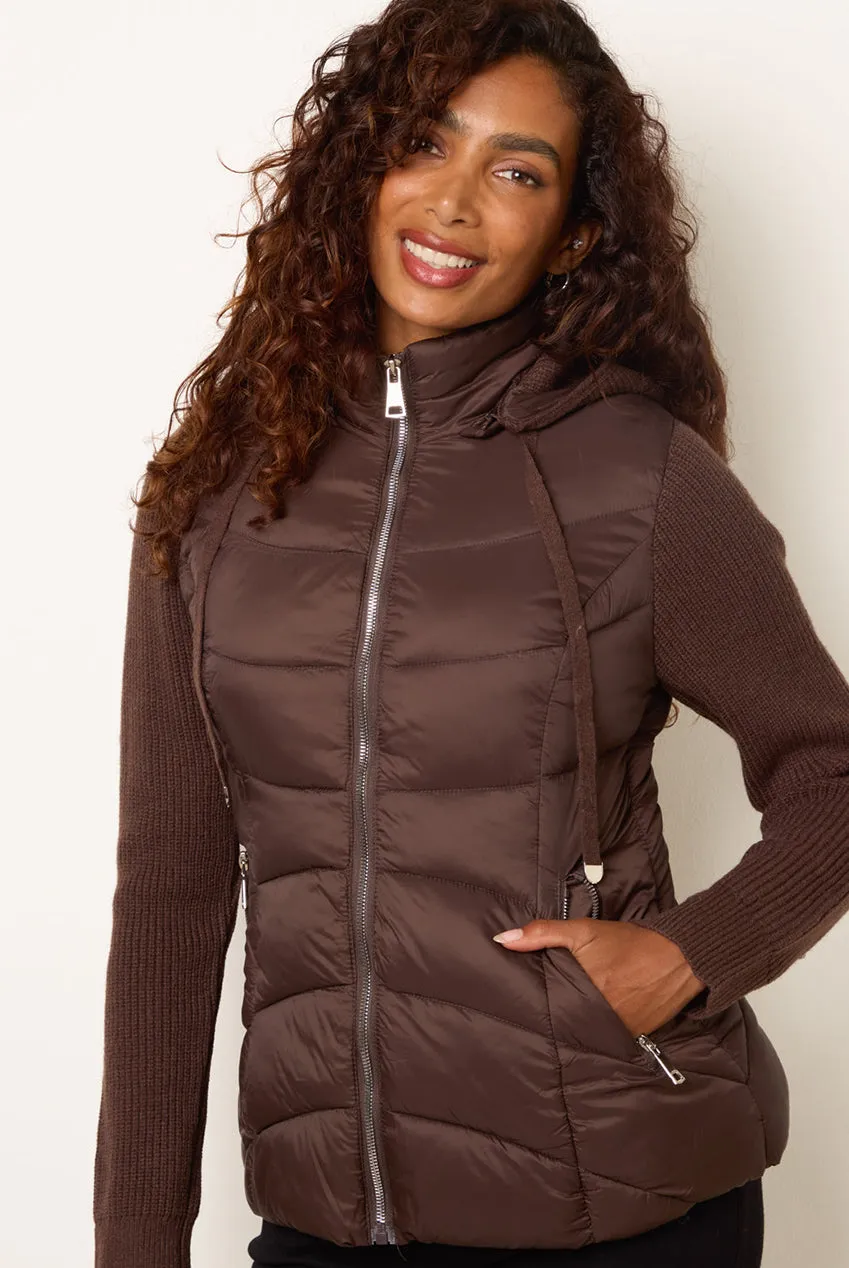 Blue Vanilla giacca puffer cioccolato L maniche knit