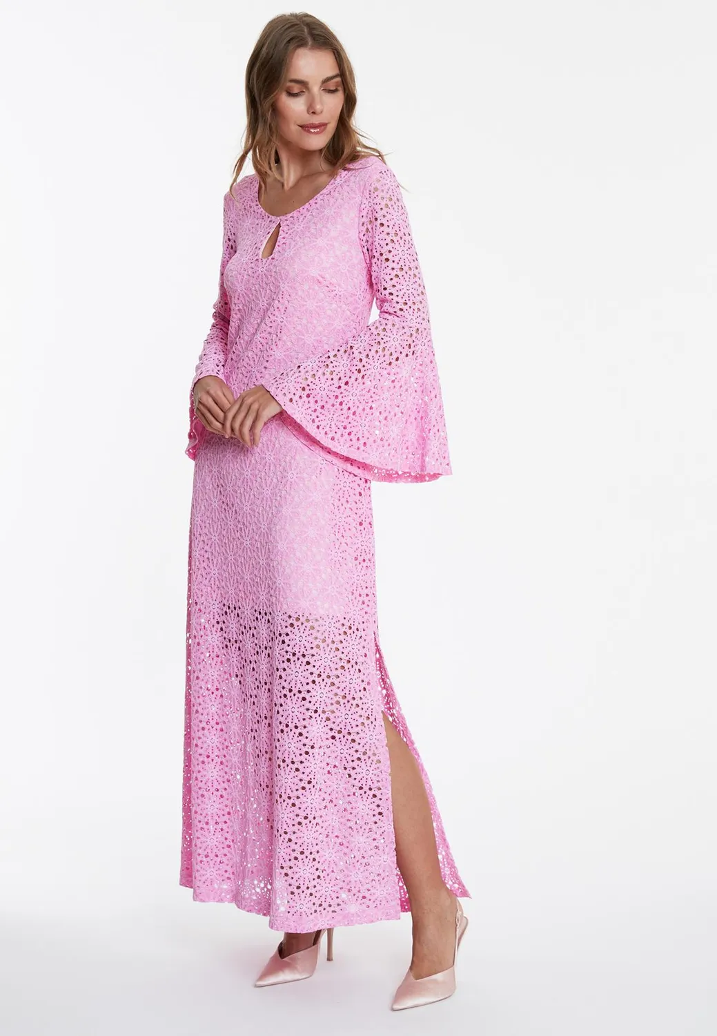 Ana Alcazar Wafosa abito caftano maxi pizzo rosa