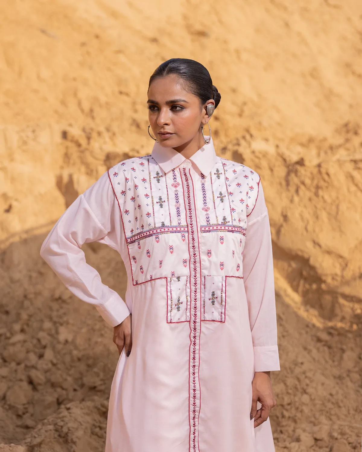 Our Dve Grida Desert Sand abito cotone seta XL