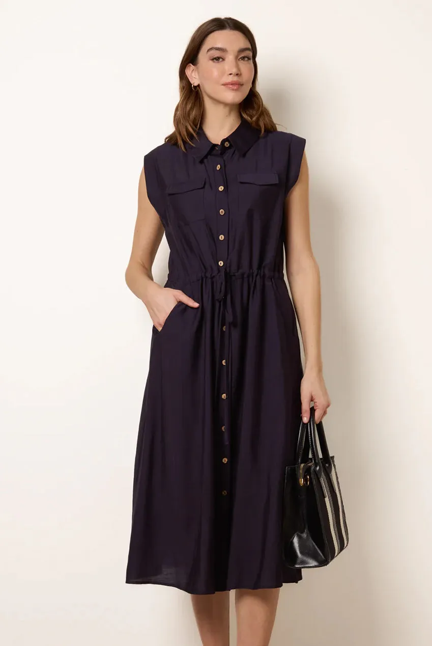 Blue Vanilla Tie Waist abito navy midi cintura