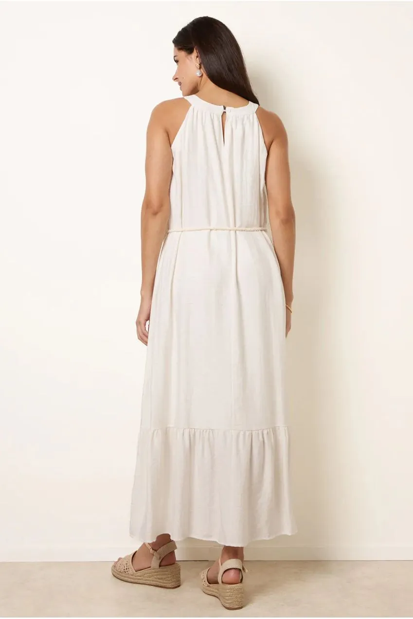 Blue Vanilla Halter Neck abito maxi stone ricamato cotone