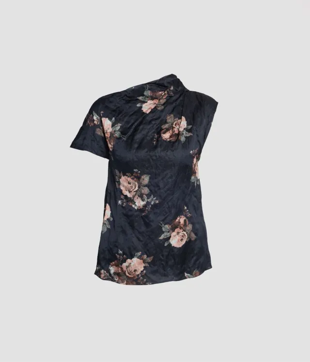Erdem Top Raso Fiori Drappeggiato Maniche Corte