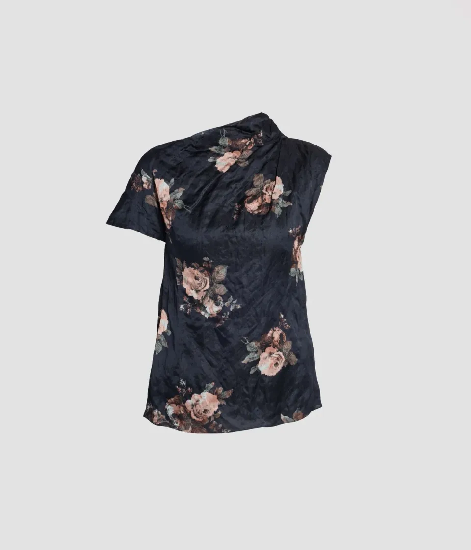 Erdem Top Raso Fiori Drappeggiato Maniche Corte