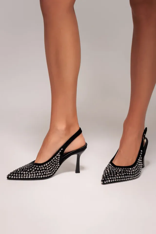 Goddiva Rhinestone Slingback décolleté nere strass