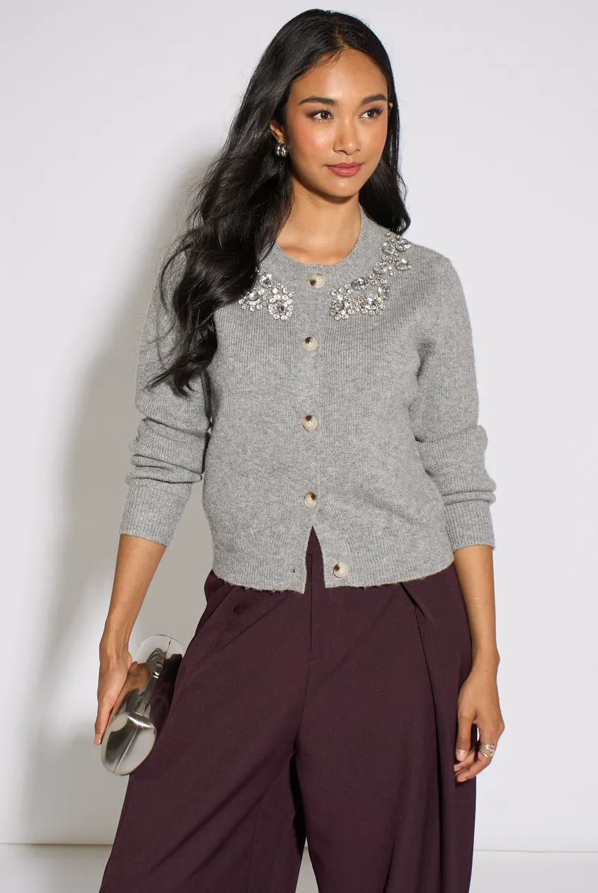 Gini London cardigan knit grigio con strass taglia S/M