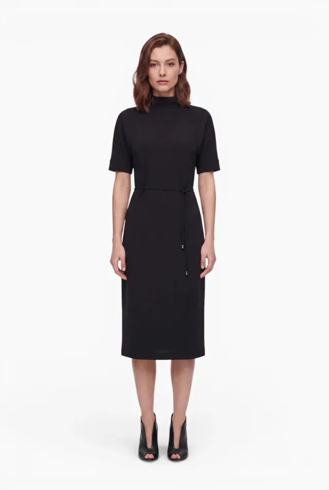 Ana Alcazar Evisa abito midi nero crepe cintura