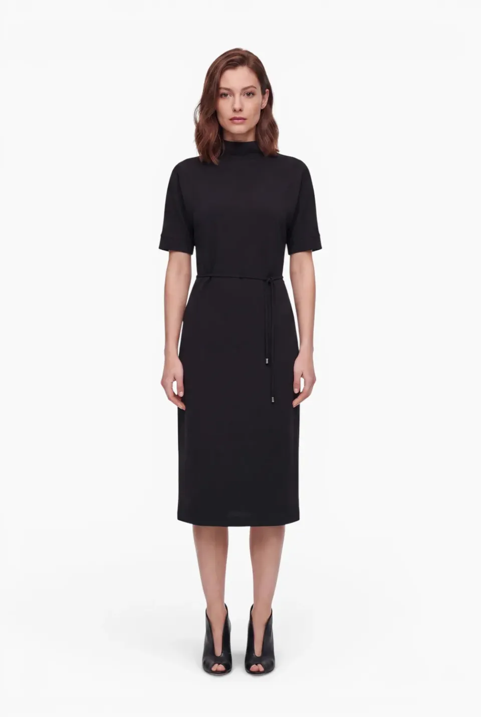Ana Alcazar Evisa abito midi nero crepe cintura