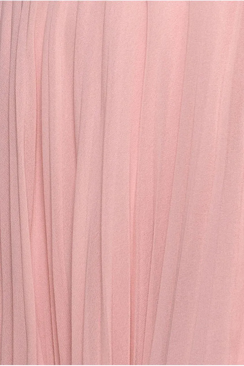 Goddiva Cowl Neck One Shoulder abito lungo rosa cipria chiffon