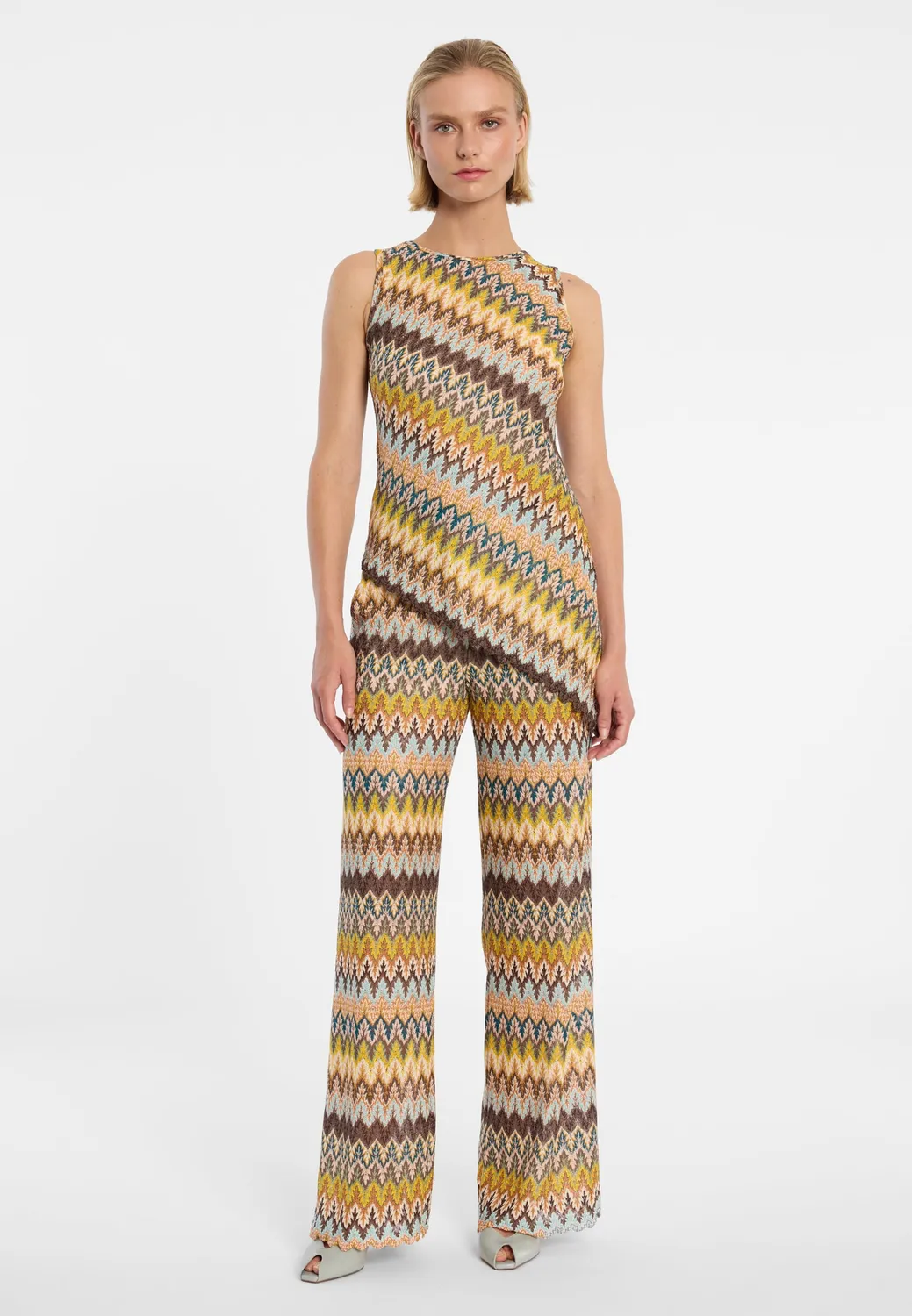 Ana Alcazar Durin top in maglia marrone zig-zag