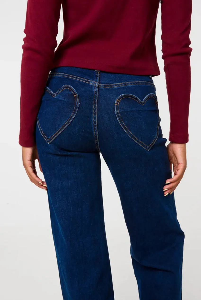 Pink Vanilla Jeans Dritti Denim Indaco Tasche Cuore 8