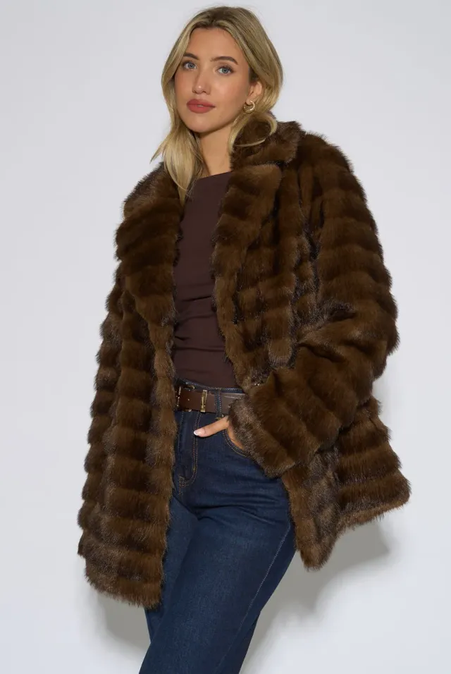 Gini London Two Tone giacca pelliccia marrone lunga