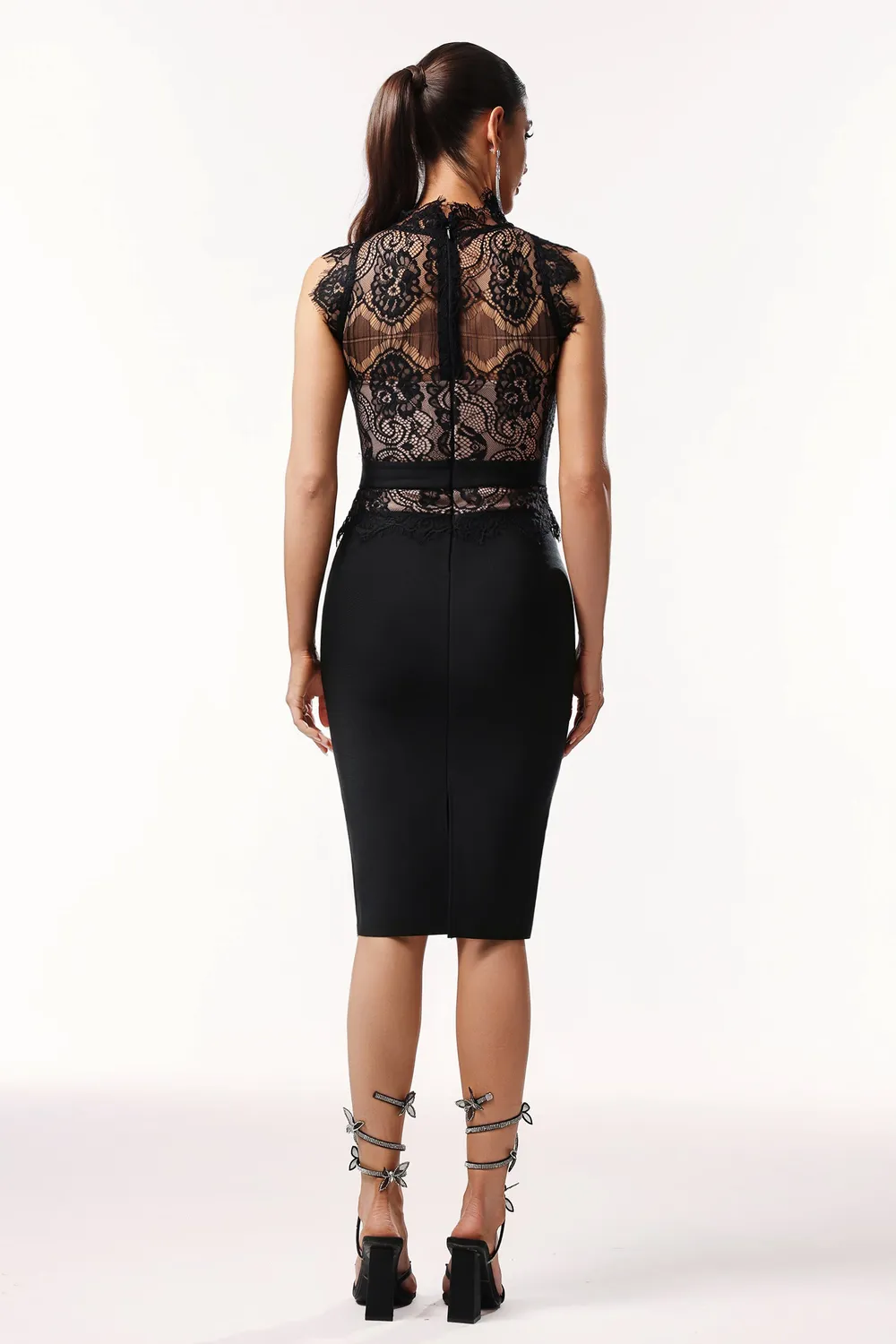 Bella Barnett Priscilla Abito Midi Pizzo Nero Fasciato