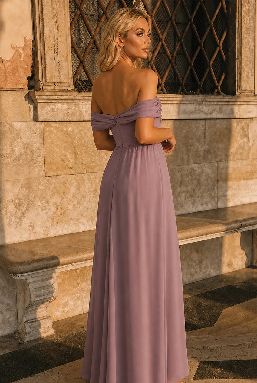 Chi Chi London Bardot Abito Maxi Rosa Scollatura Bardot