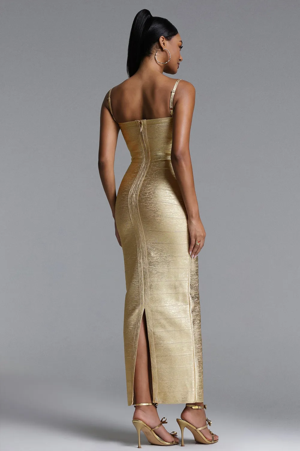 Bella Barnett Abito Maxi Oro Lionce Bandage Metallizzato S