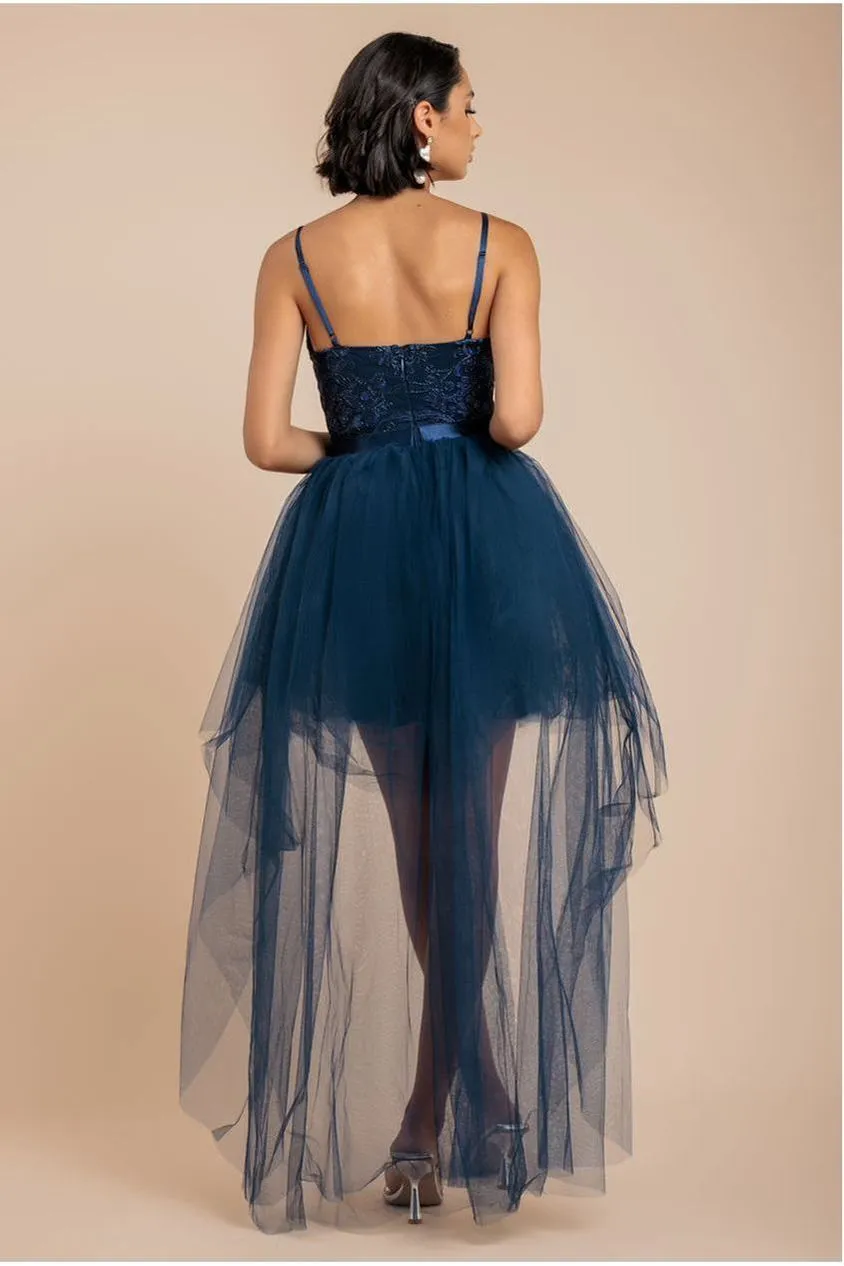 Goddiva High Low Tulle Lace abito navy pizzo