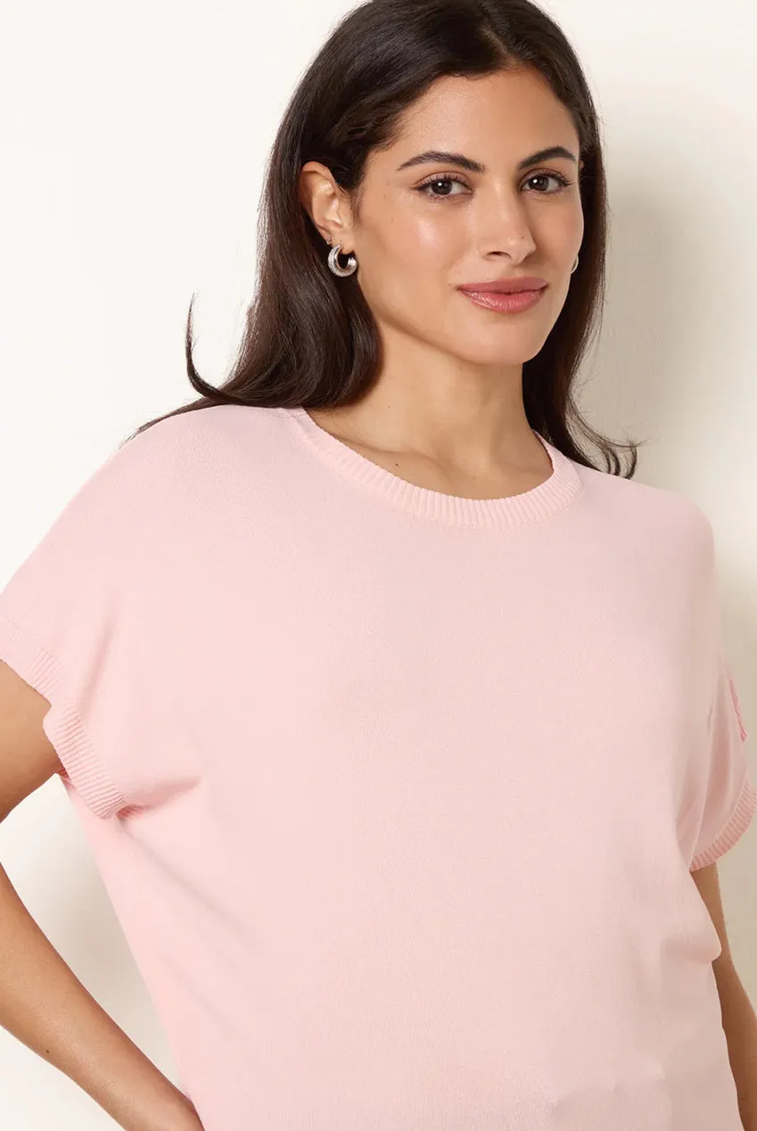 Blue Vanilla top maglia rosa maniche corte oversize