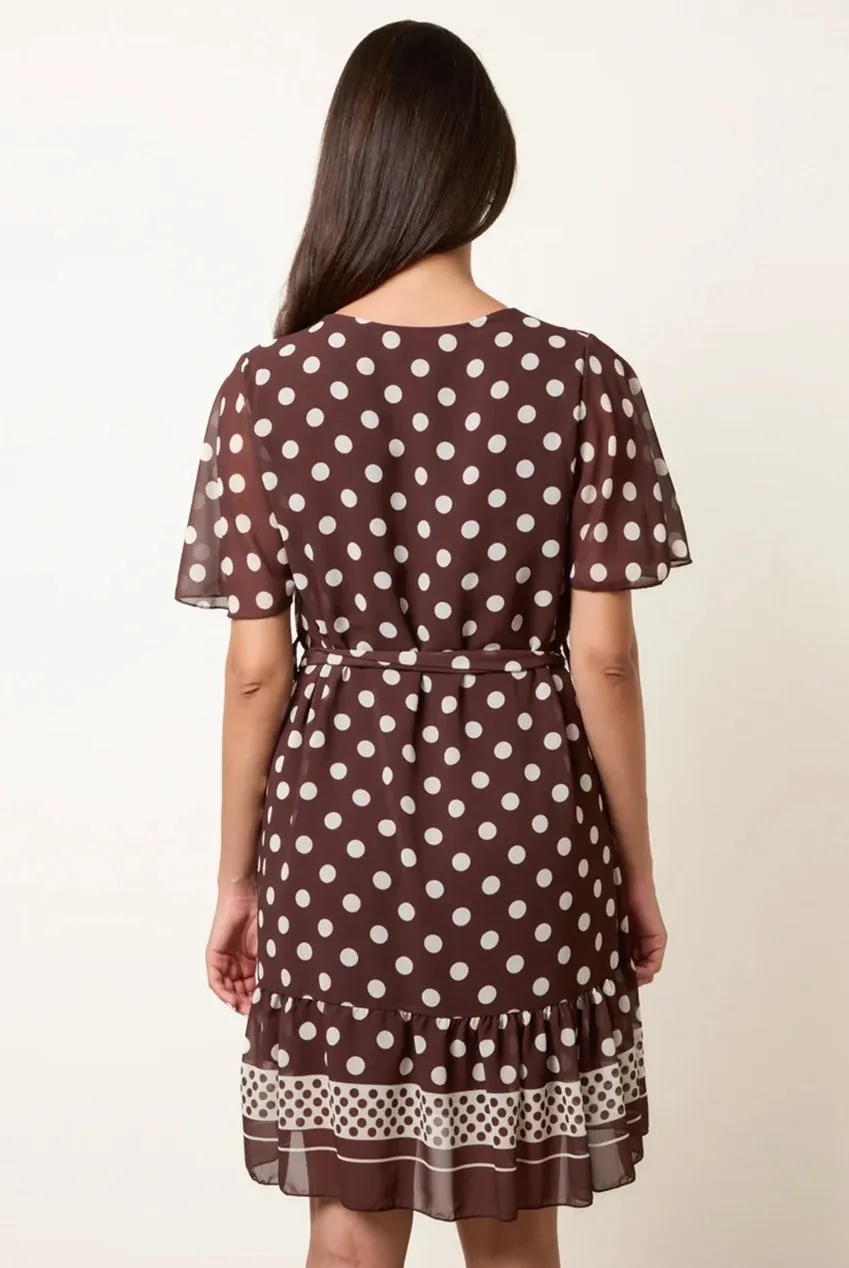 Blue Vanilla Polka Dot abito cioccolato S chiffon mini