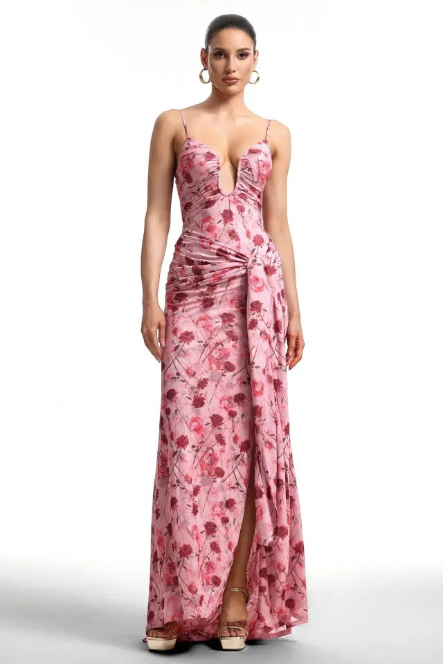 Bella Barnett Moto abito maxi rosso floreale