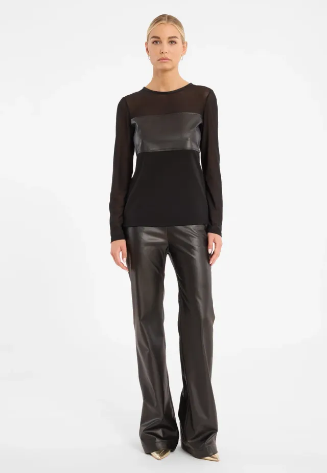 Ana Alcazar Cassia top maniche lunghe jersey ecopelle