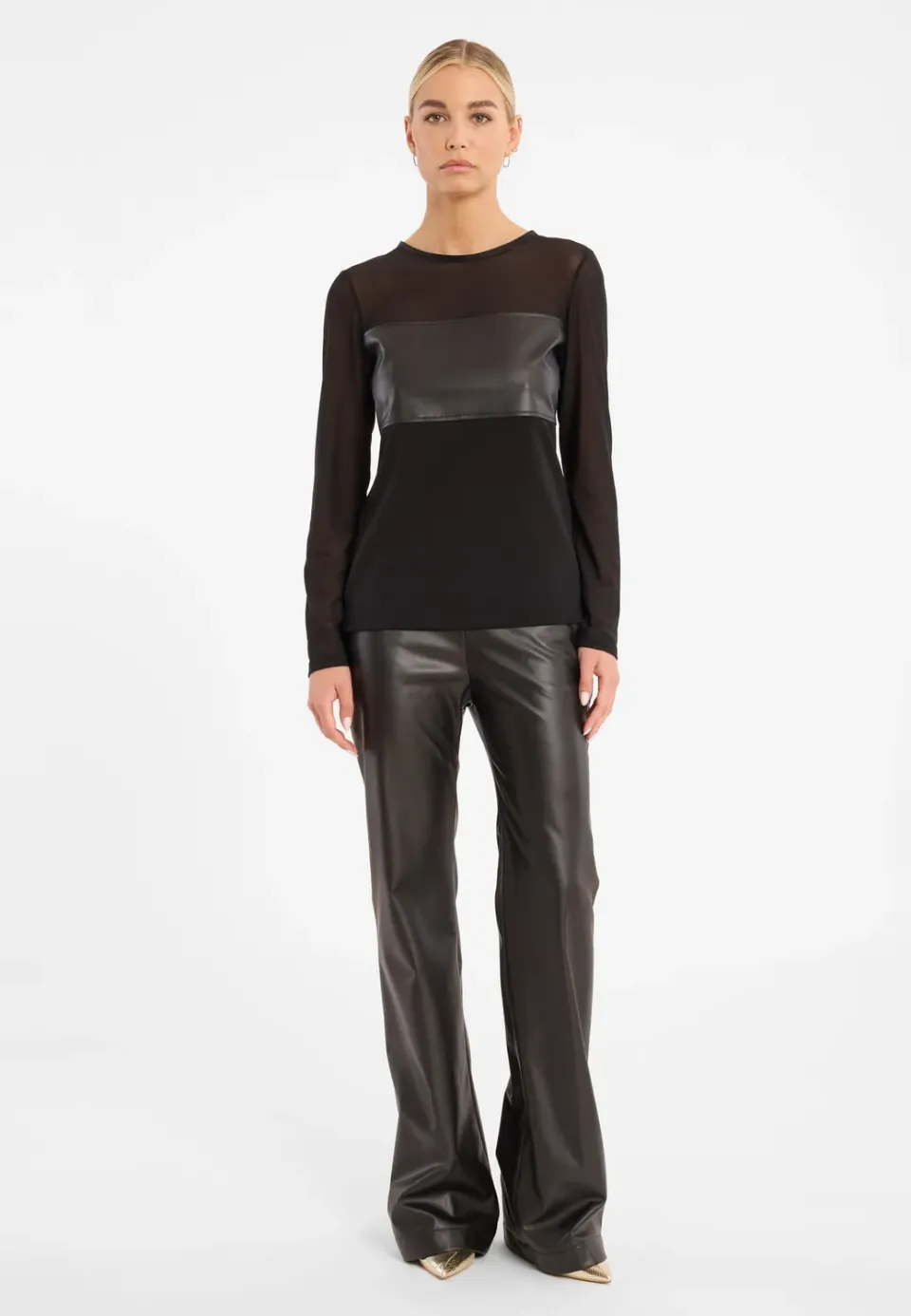Ana Alcazar Cassia top maniche lunghe jersey ecopelle
