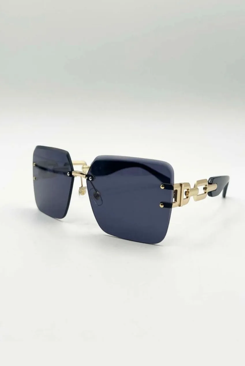 SVNX Rimless Oversized Square occhiali da sole nero oro