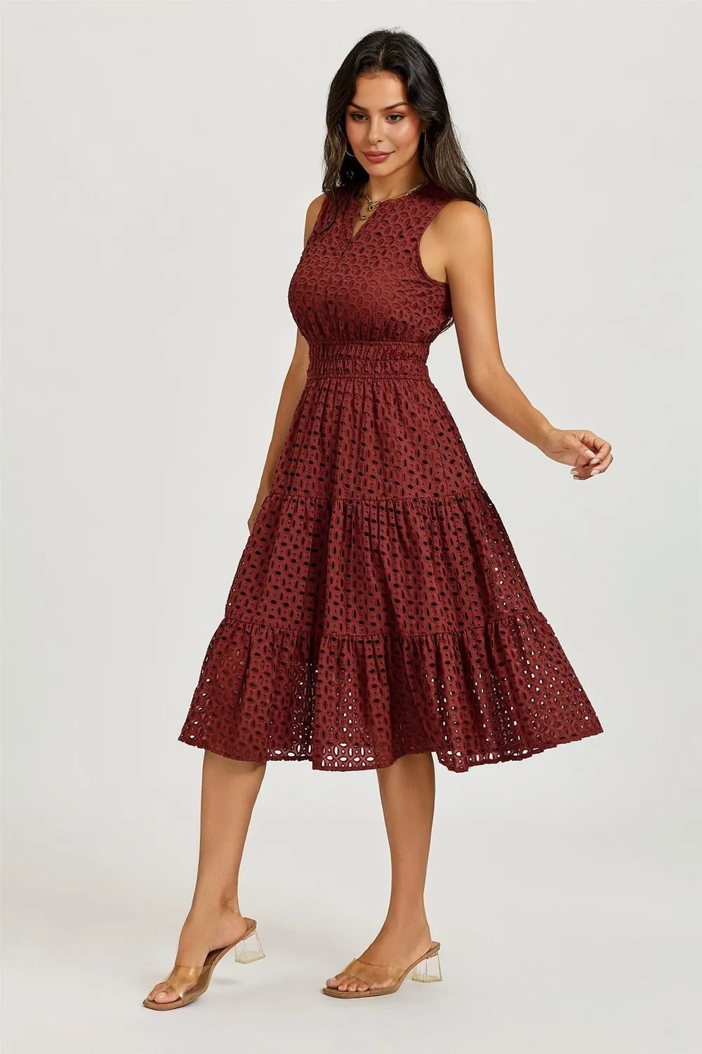 FS Collection Broderie abito midi ruggine in cotone sangallo