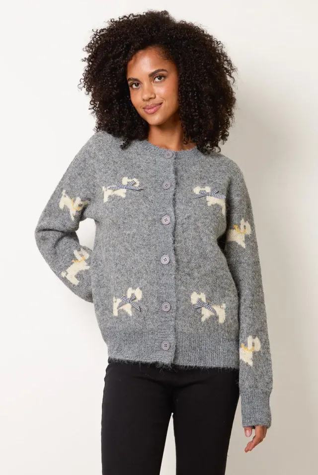 Blue Vanilla cardigan cane grigio con fiocchi lana