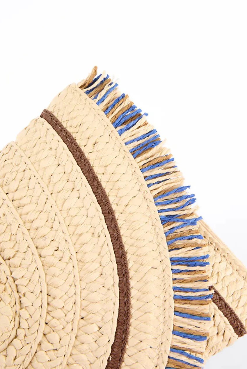 Blue Vanilla clutch paglia stone con frange e tracolla