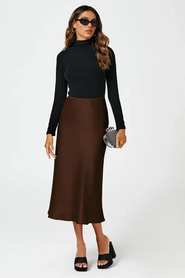 FS Collection FS21180 gonna midi satin marrone vita alta