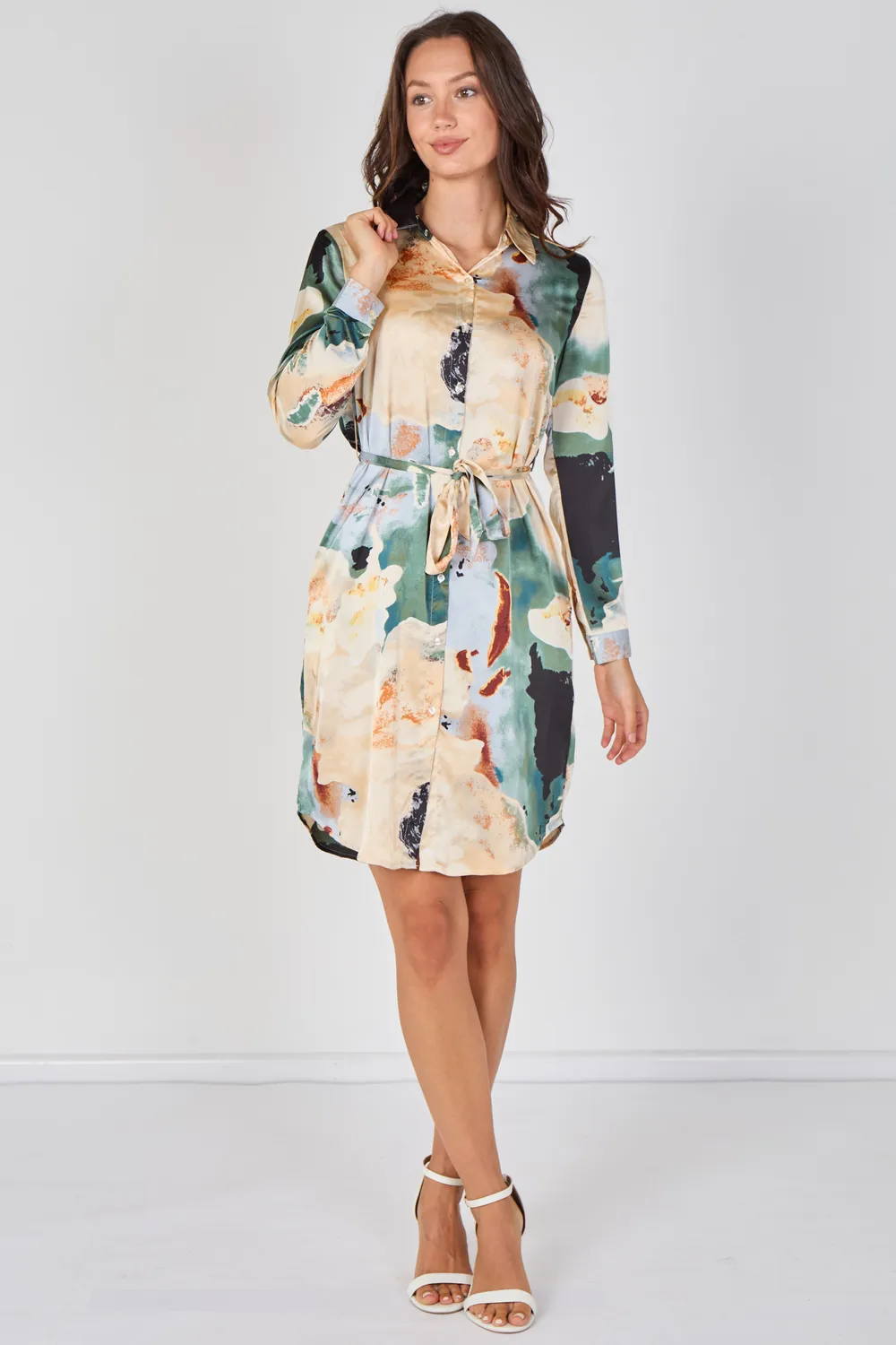 Love Sunshine Marble abito camicia teal mini