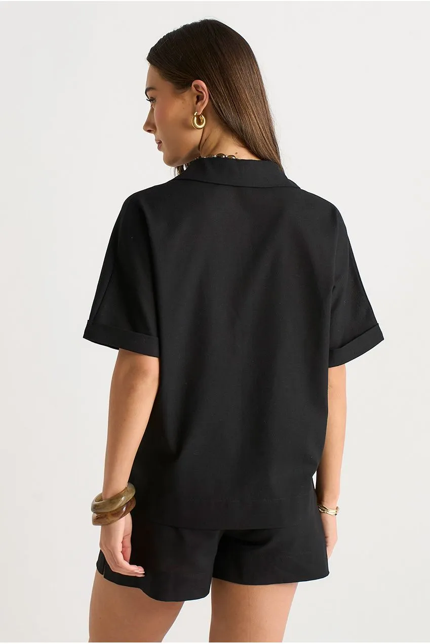 Gini London GL2027B camicia nera oversize in misto lino