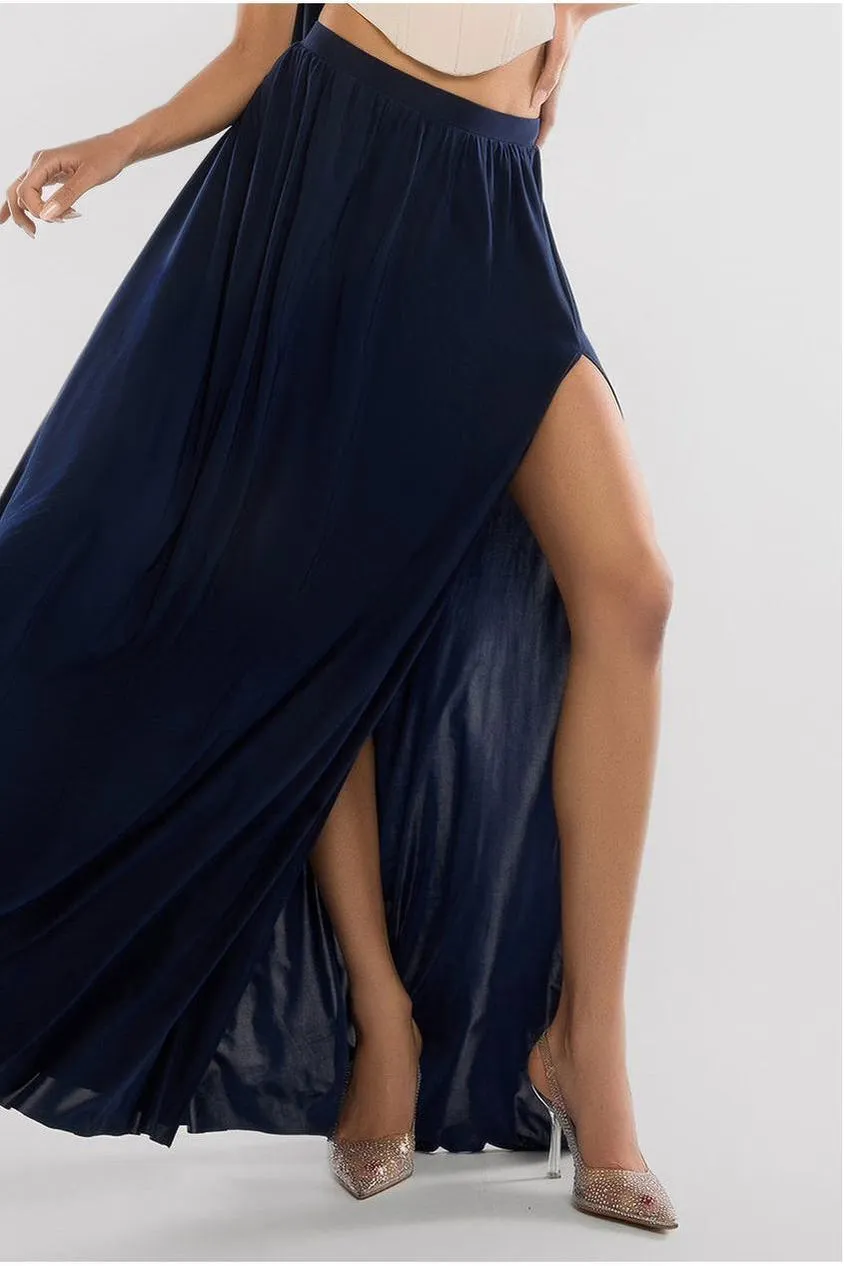 Goddiva Side Split gonna maxi blu avio spacco
