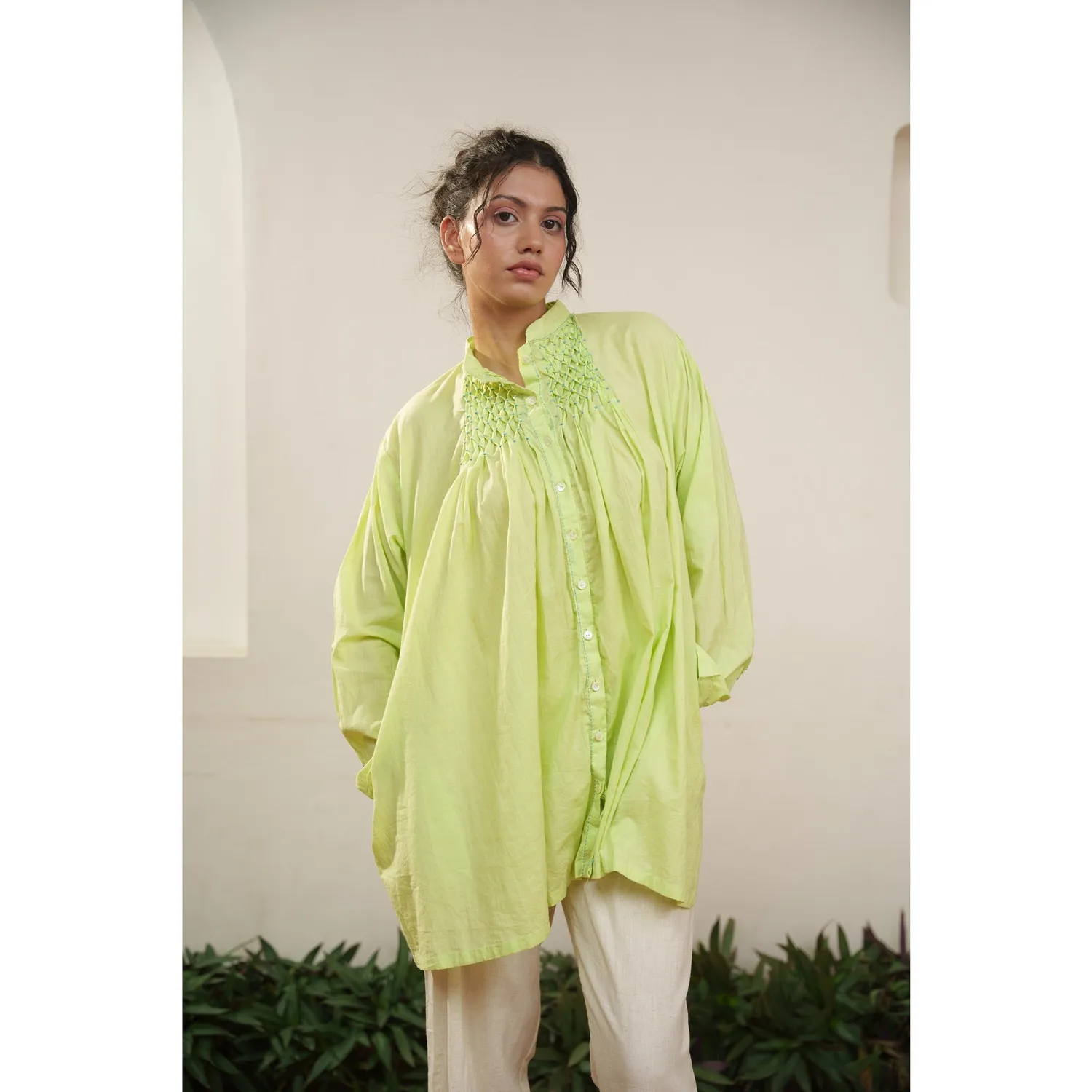 Our Dve Capsule 13 top verde cotone loose fit