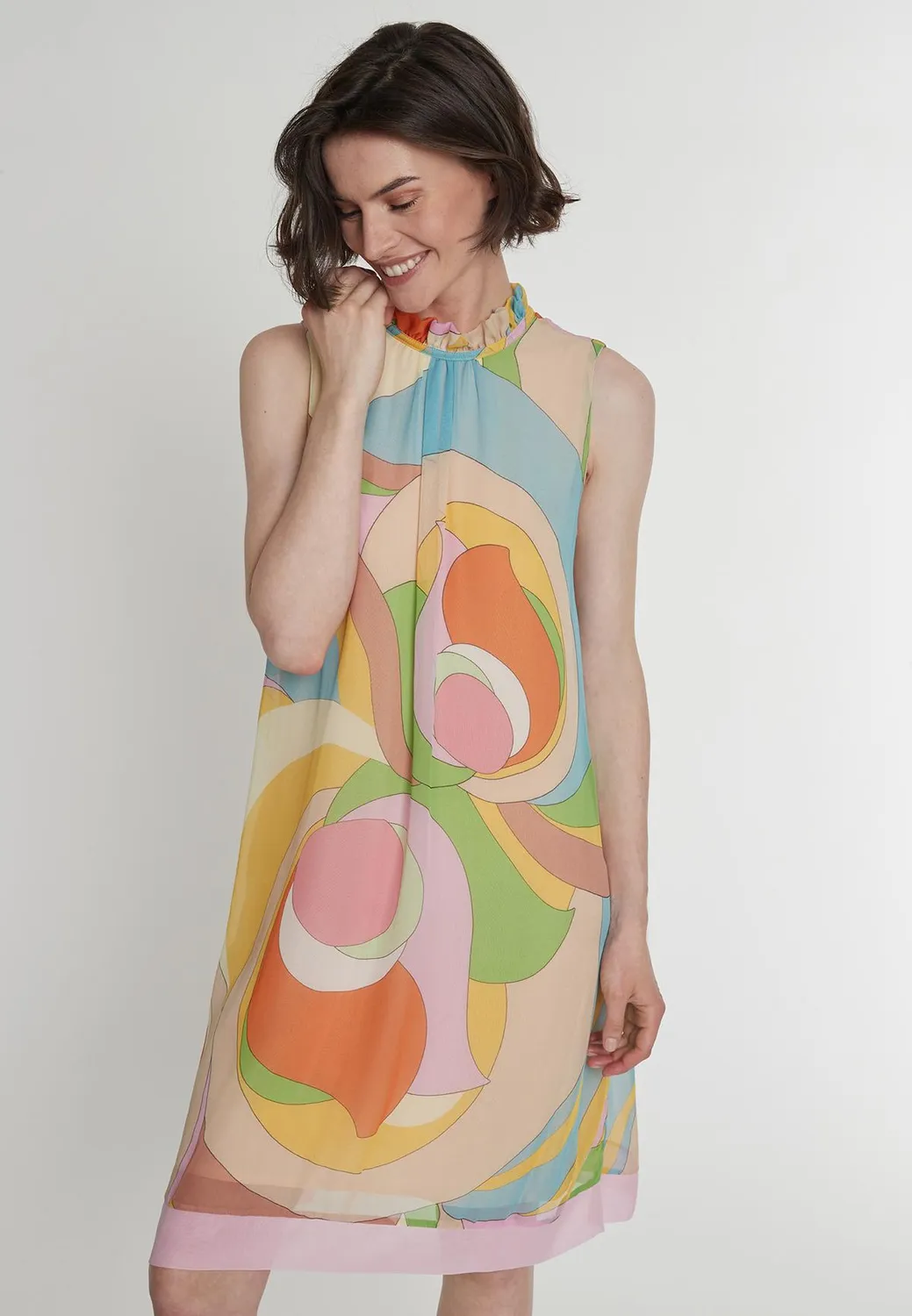 Ana Alcazar Pavila abito chiffon fantasia senza maniche
