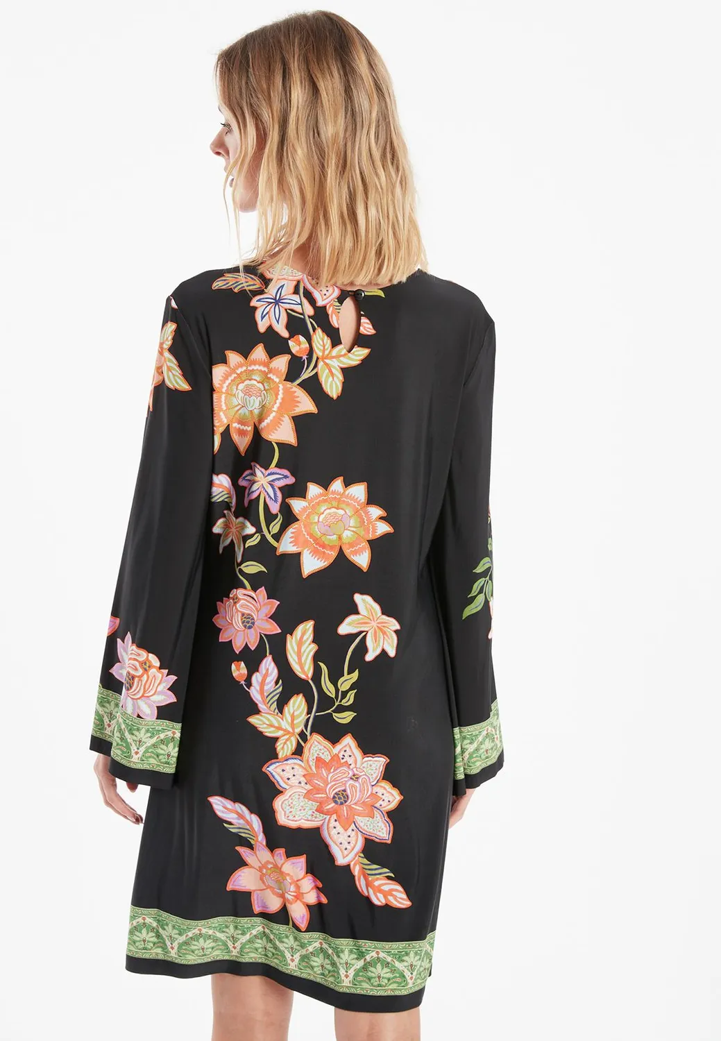 Ana Alcazar Zirma tunica corta nera fiori asiatici