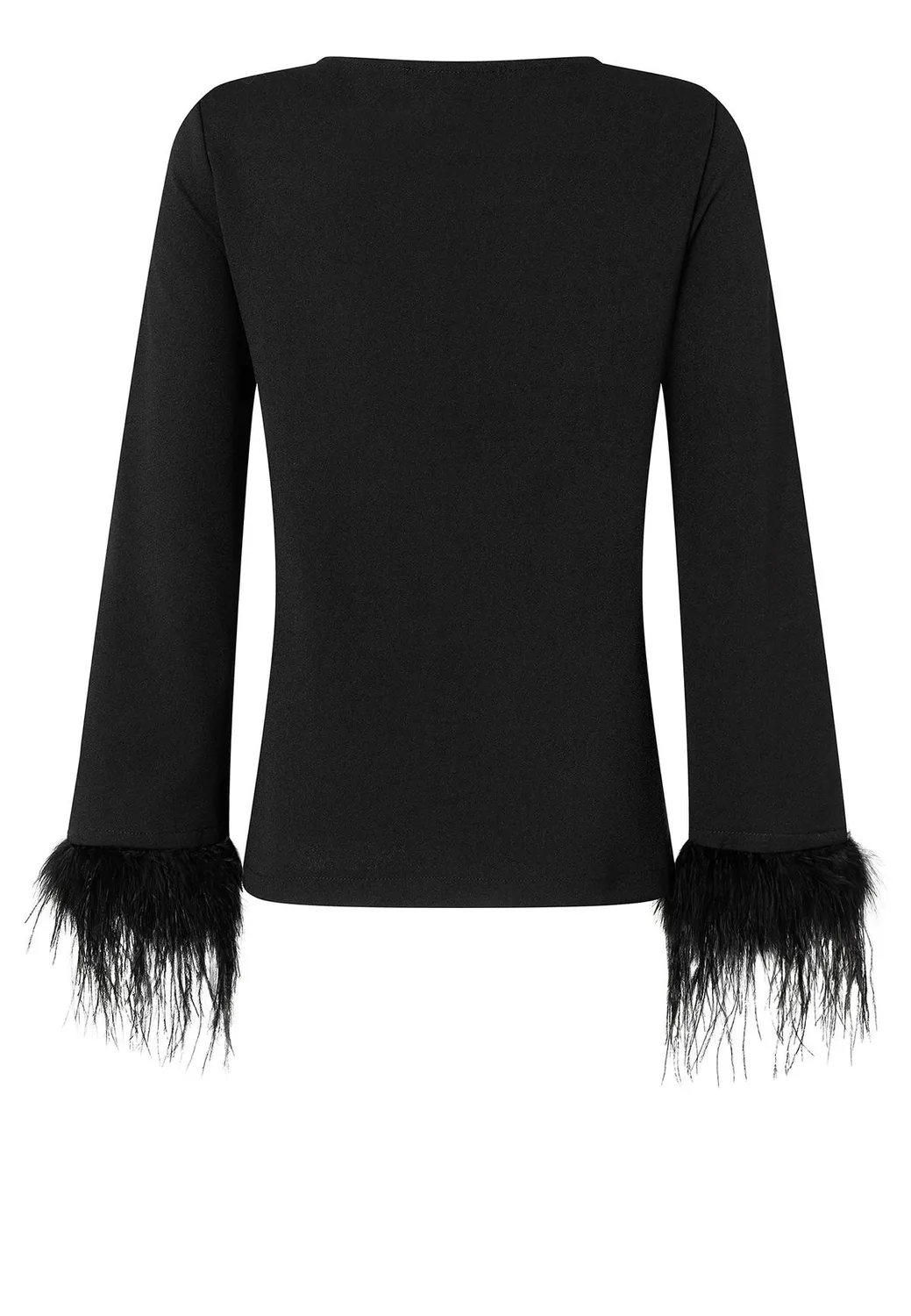 Ana Alcazar Sinka top nero maniche tromba piume