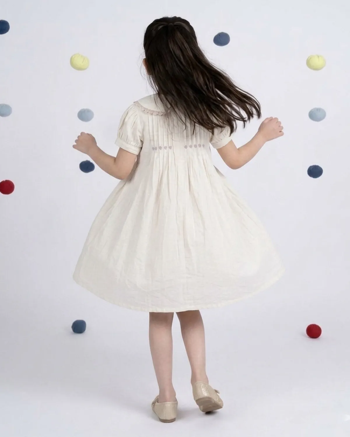 Our Dve Daisy abito bambina cotone beige pizzo