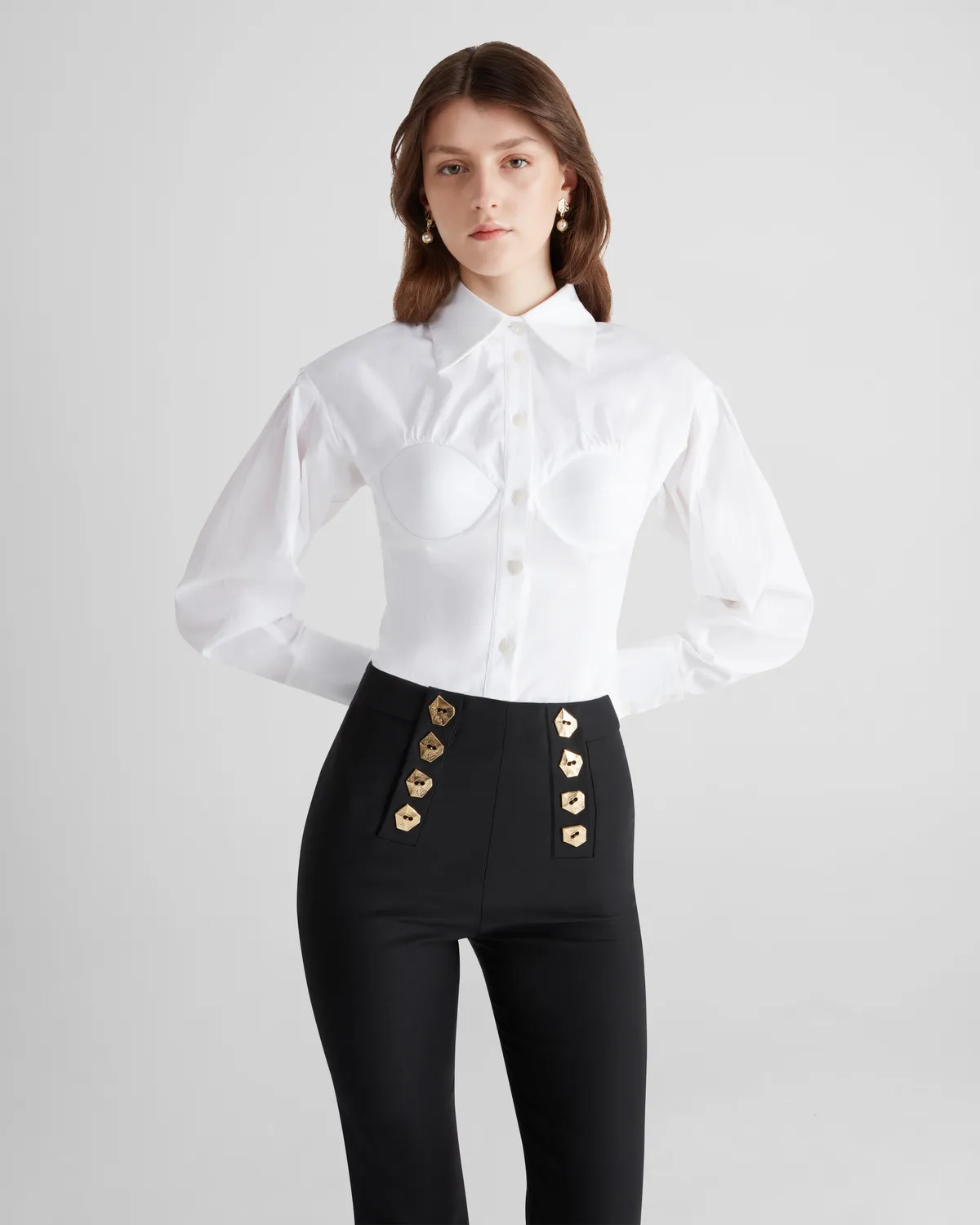 Violante Nessi Bellezza camicia bianca cotone corsetto